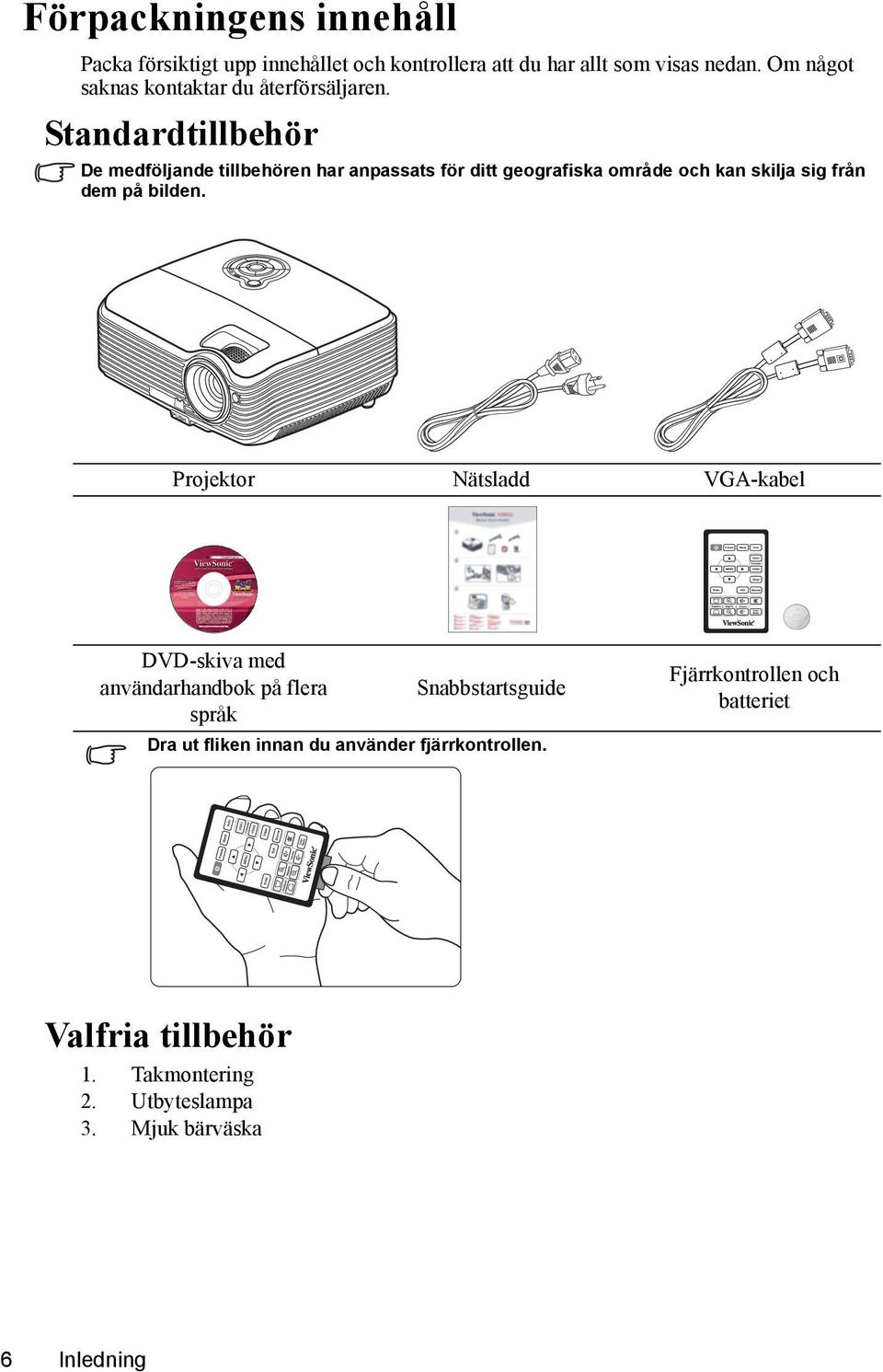 Standardtillbehör De medföljande tillbehören har anpassats för ditt geografiska område och kan skilja sig från dem på bilden.
