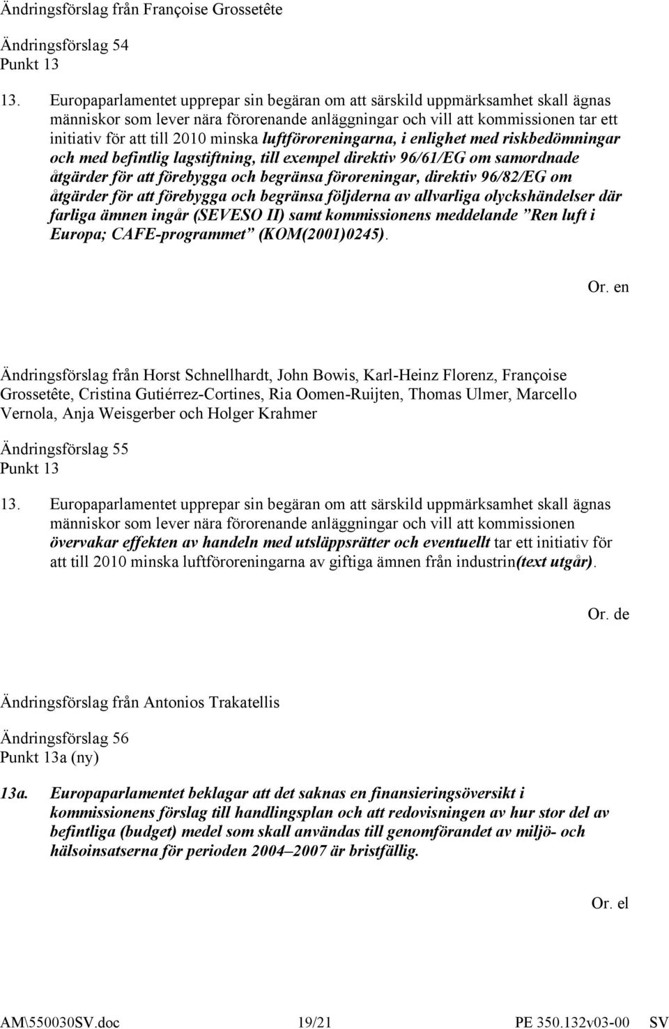 luftföroreningarna, i enlighet med riskbedömningar och med befintlig lagstiftning, till exempel direktiv 96/61/EG om samordnade åtgärder för att förebygga och begränsa föroreningar, direktiv 96/82/EG