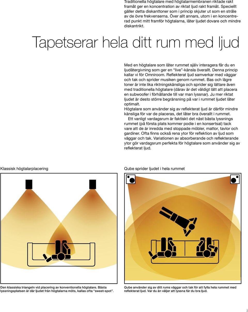 Över allt annars, utom i en koncentrerad punkt mitt framför högtalarna, låter ljudet dovare och mindre diskantrikt.