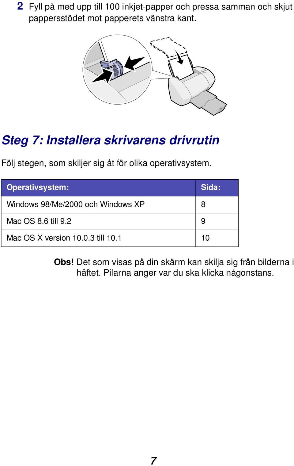 Operativsystem: Sida: Windows 98/Me/2000 och Windows XP 8 Mac OS 8.6 till 9.2 9 Mac OS X version 10.0.3 till 10.