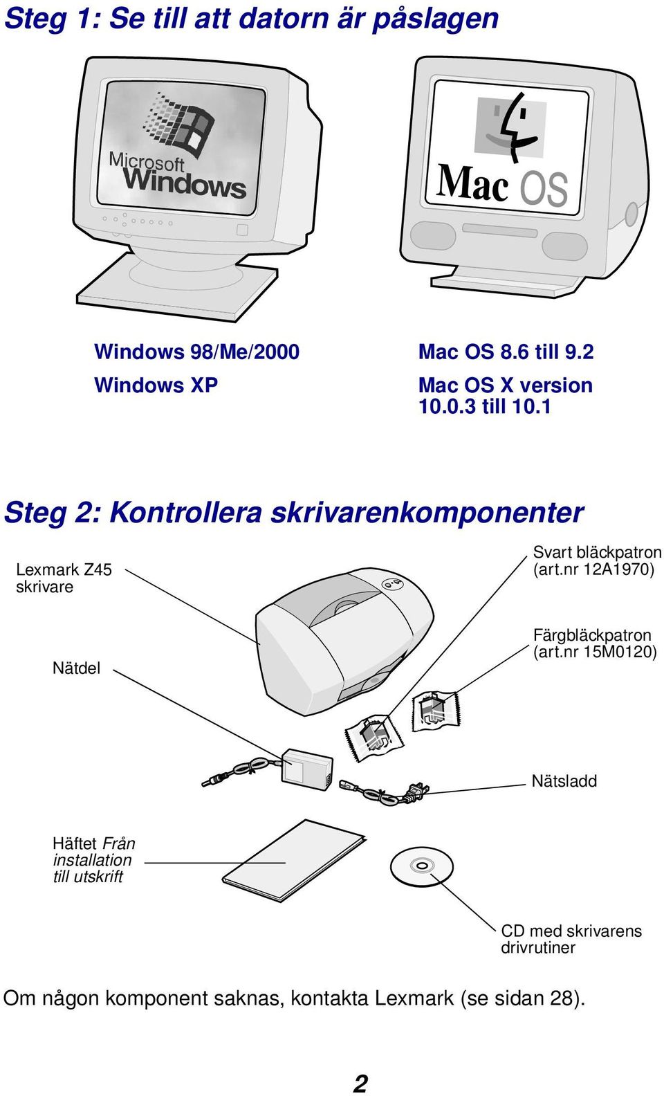 1 Steg 2: Kontrollera skrivarenkomponenter Lexmark Z45 skrivare Svart bläckpatron (art.
