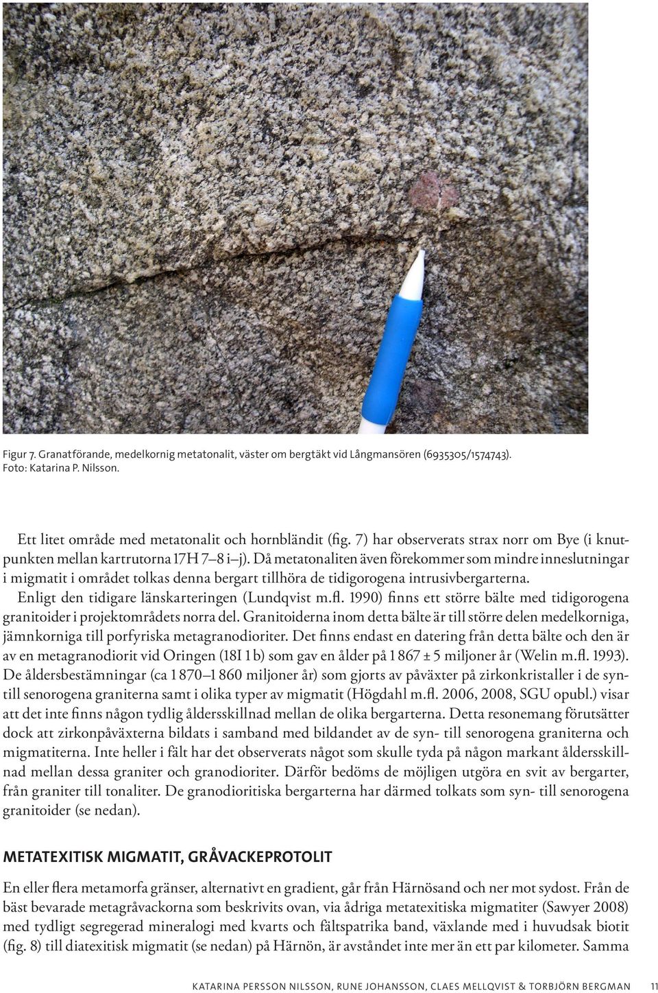 Då metatonaliten även förekommer som mindre inneslutningar i migmatit i området tolkas denna bergart tillhöra de tidigorogena intrusivbergarterna. Enligt den tidigare länskarteringen (Lundqvist m.fl.