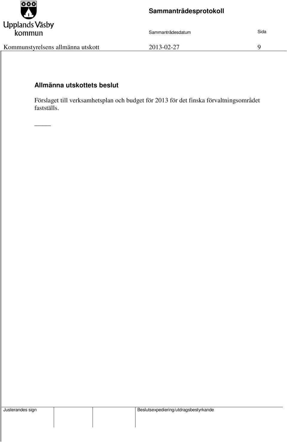 verksamhetsplan och budget för 2013