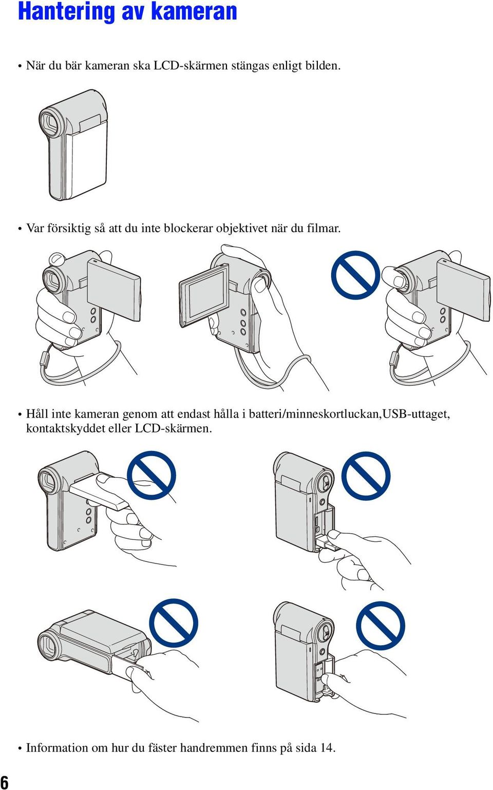 Håll inte kameran genom att endast hålla i