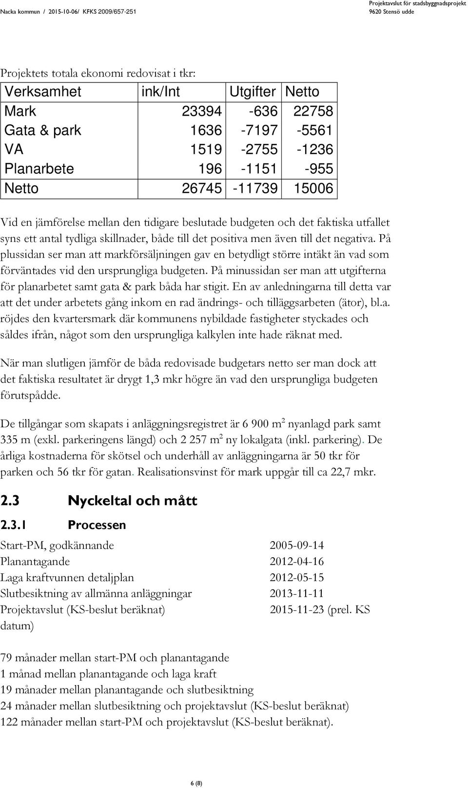 På plussidan ser man att markförsäljningen gav en betydligt större intäkt än vad som förväntades vid den ursprungliga budgeten.