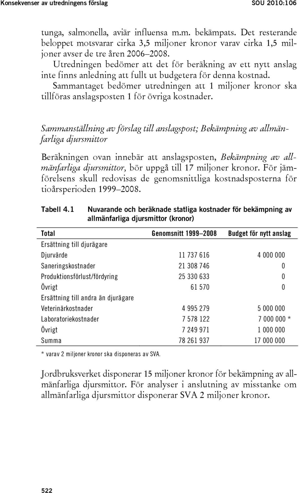 Utredningen bedömer att det för beräkning av ett nytt anslag inte finns anledning att fullt ut budgetera för denna kostnad.