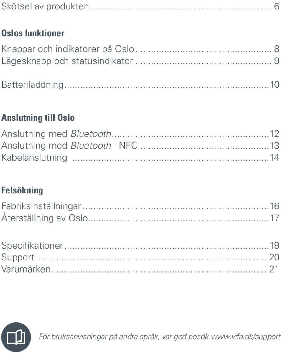 ..12 Anslutning med Bluetooth - NFC...13 Kabelanslutning...14 Felsökning Fabriksinställningar.