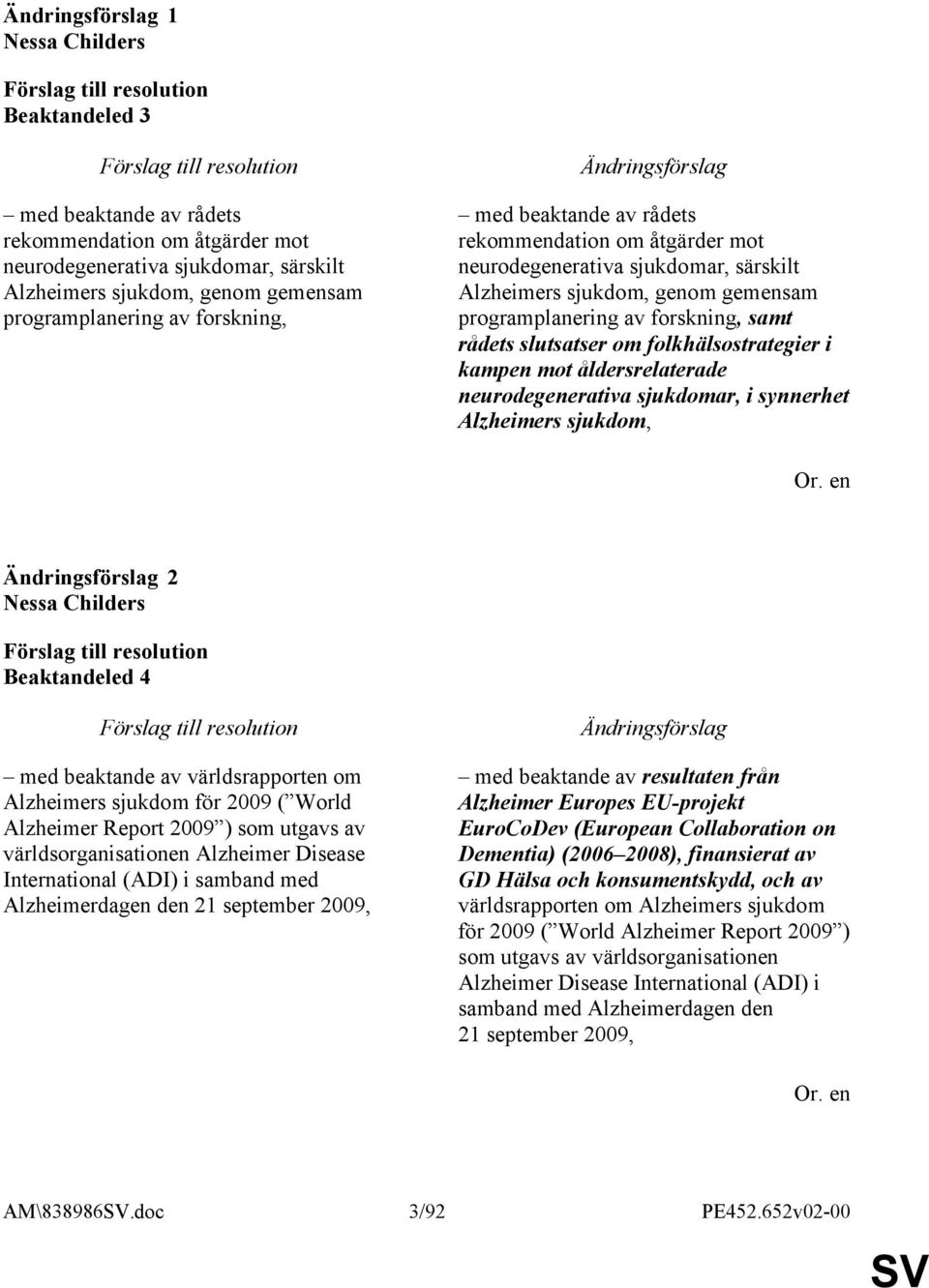 folkhälsostrategier i kampen mot åldersrelaterade neurodegenerativa sjukdomar, i synnerhet Alzheimers sjukdom, 2 Nessa Childers Beaktandeled 4 med beaktande av världsrapporten om Alzheimers sjukdom