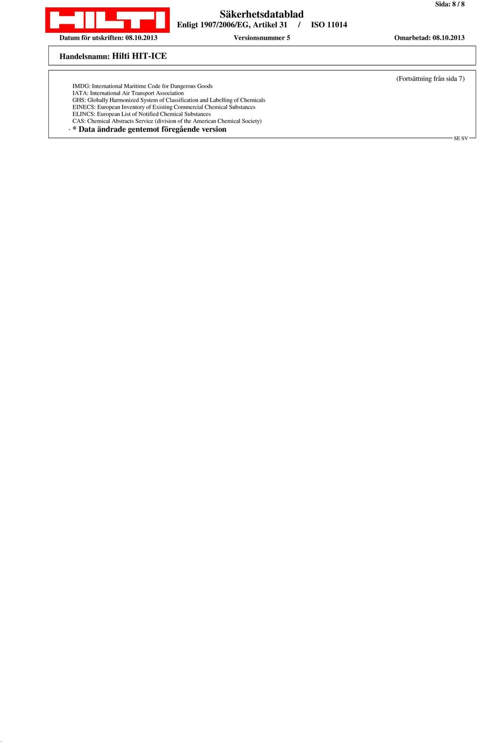 Existing Commercial Chemical Substances ELINCS: European List of Notified Chemical Substances CAS: Chemical
