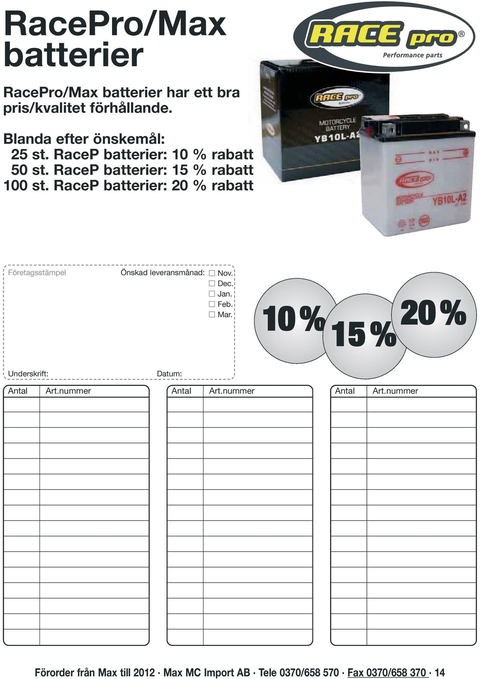 RaceP batterier: 15 % rabatt 100 st.