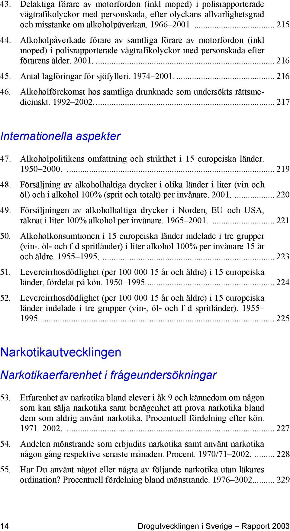 1974 2001.... 216 46. Alkoholförekomst hos samtliga drunknade som undersökts rättsmedicinskt. 1992 2002... 217 Internationella aspekter 47.