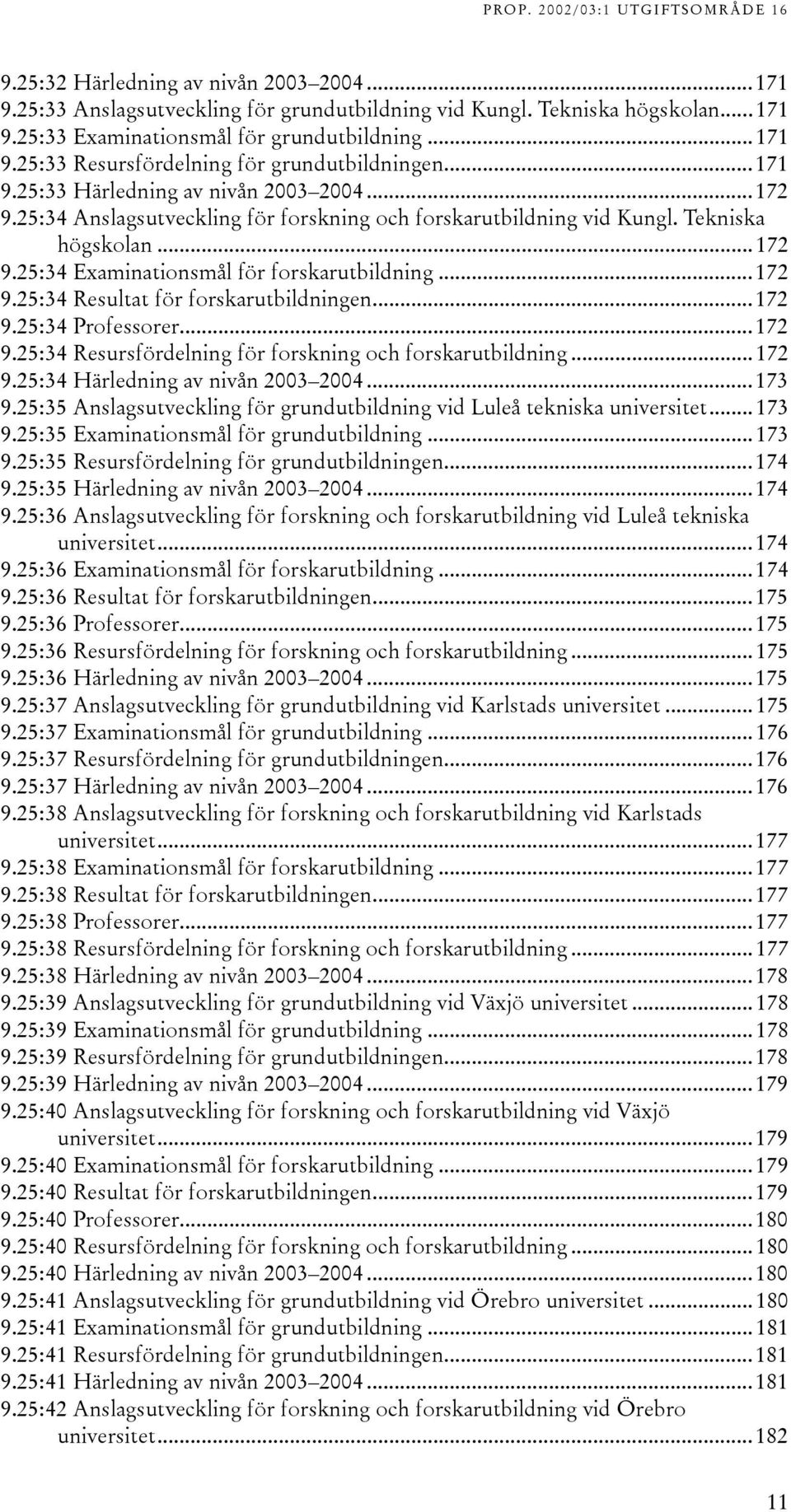 ..72 9.25:34 Resultat för forskarutbildningen...72 9.25:34 Professorer...72 9.25:34 Resursfördelning för forskning och forskarutbildning...72 9.25:34 Härledning av nivån 2003 2004...73 9.