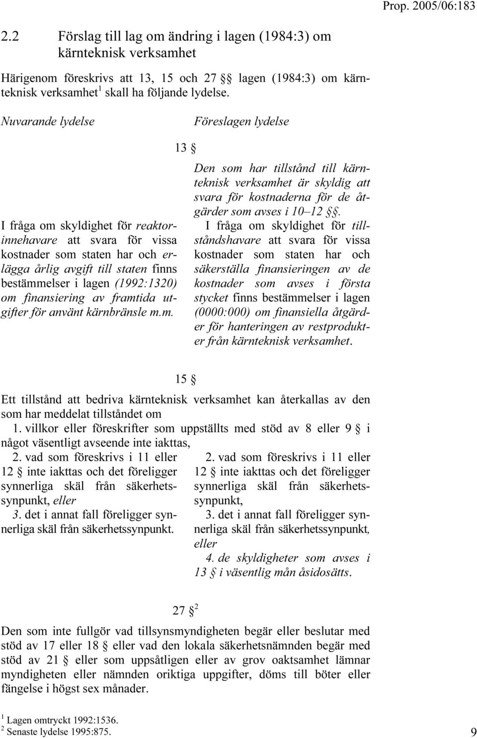 (1992:1320) om finansiering av framtida utgifter för använt kärnbränsle m.m. 13 Den som har tillstånd till kärnteknisk verksamhet är skyldig att svara för kostnaderna för de åtgärder som avses i 10 12.