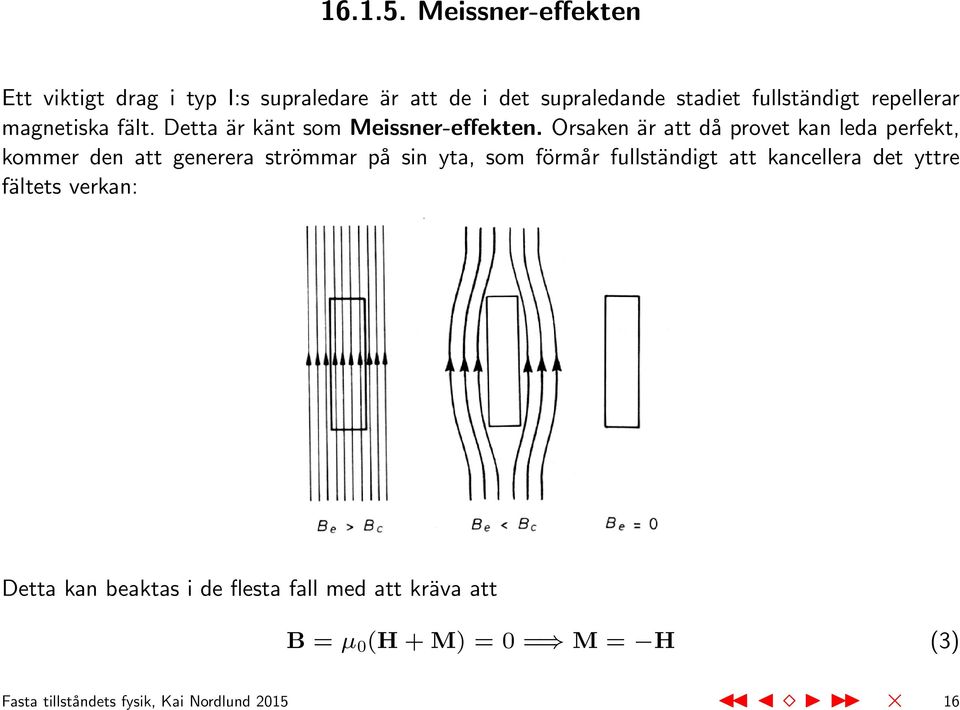 repellerar magnetiska fält. Detta är känt som Meissner-effekten.