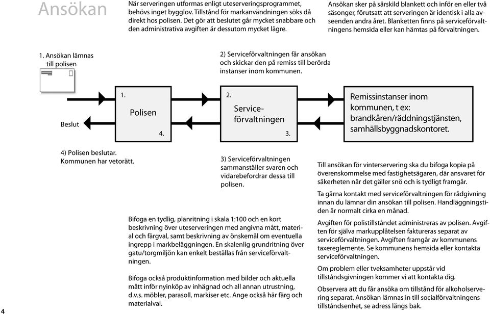 Ansökan sker på särskild blankett och inför en eller två säsonger, förutsatt att serveringen är identisk i alla avseenden andra året.