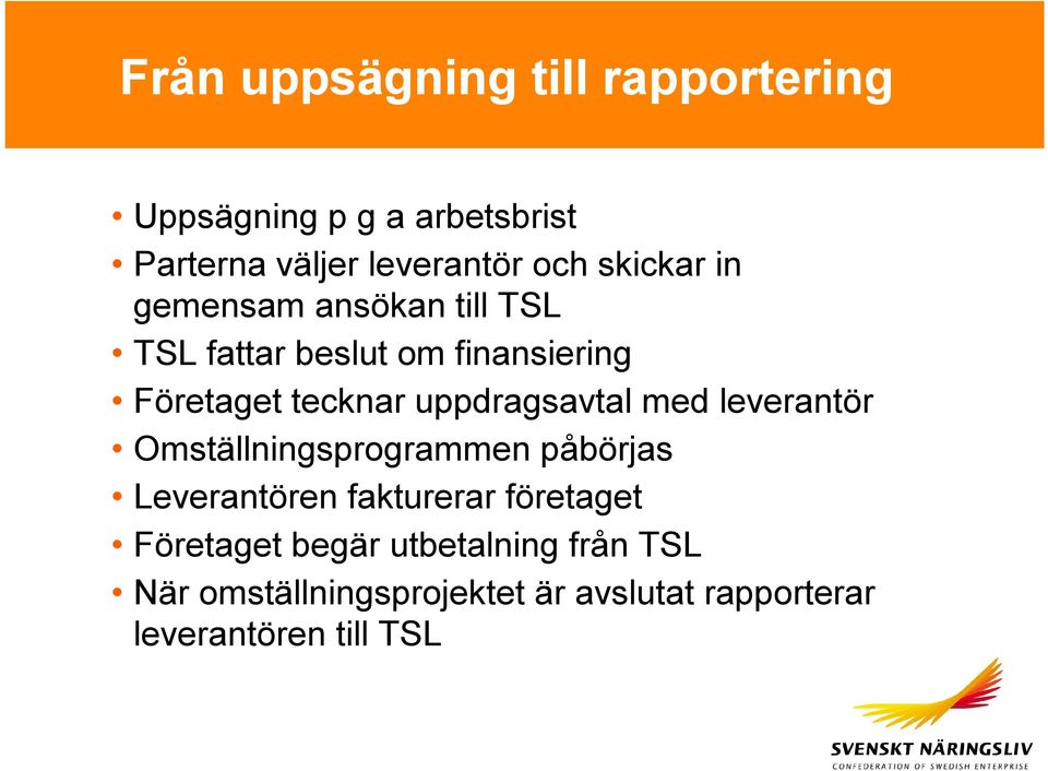 uppdragsavtal med leverantör Omställningsprogrammen påbörjas Leverantören fakturerar företaget