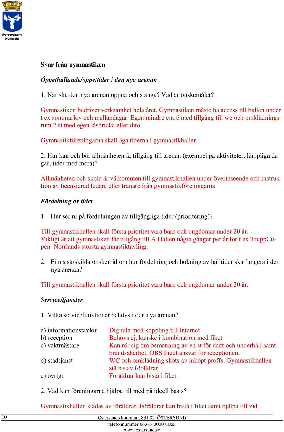 Gymnastikföreningarna skall äga tiderna i gymnastikhallen 2. Hur kan och bör allmänheten få tillgång till arenan (exempel på aktiviteter, lämpliga dagar, tider med mera)?