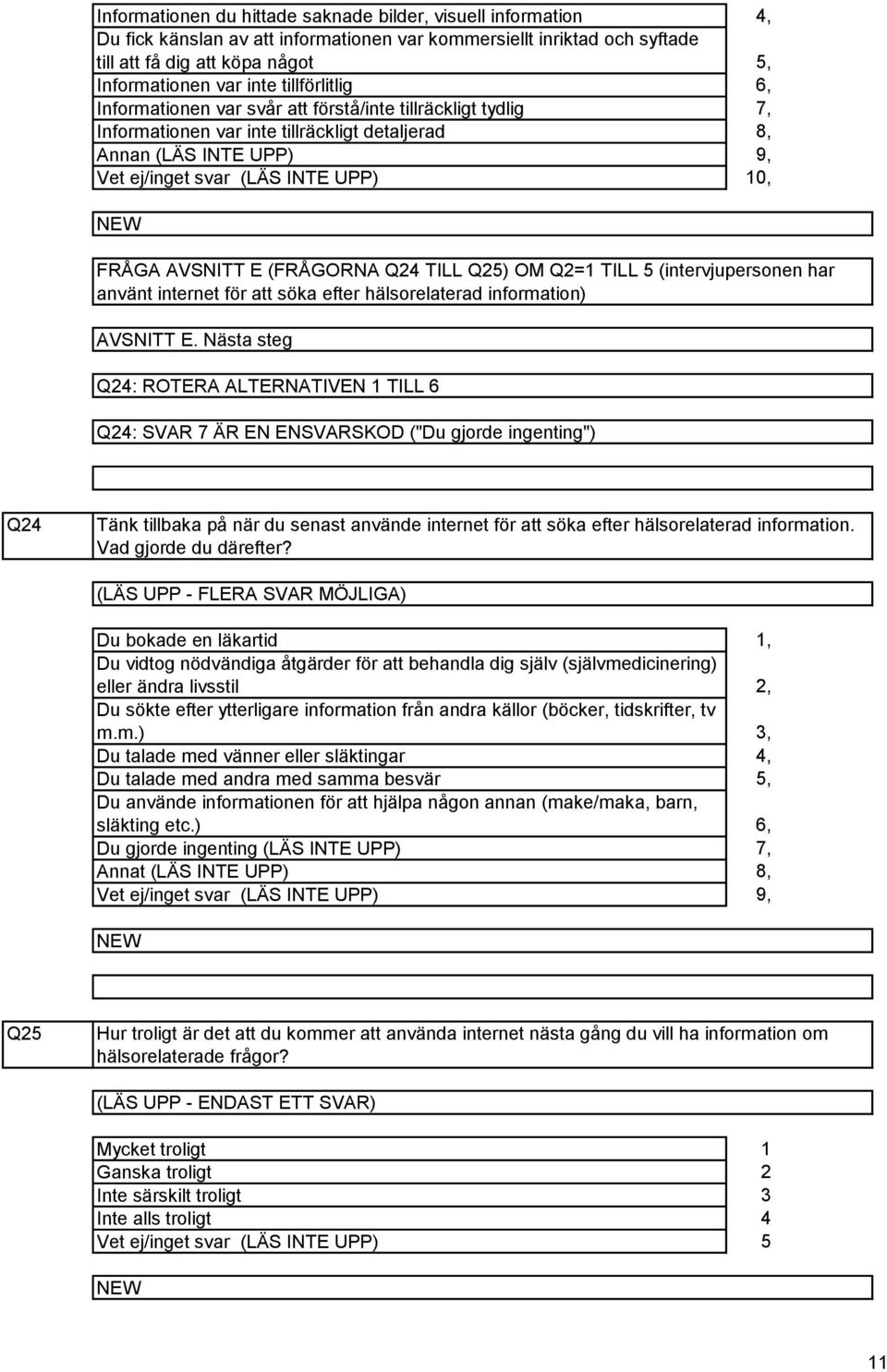använt internet för att söka efter hälsorelaterad information) AVSNITT E.
