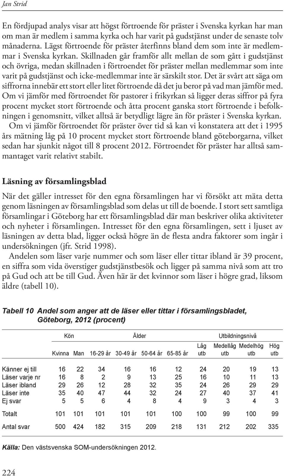 Skillnaden går framför allt mellan de som gått i gudstjänst och övriga, medan skillnaden i förtroendet för präster mellan medlemmar som inte varit på gudstjänst och icke-medlemmar inte är särskilt