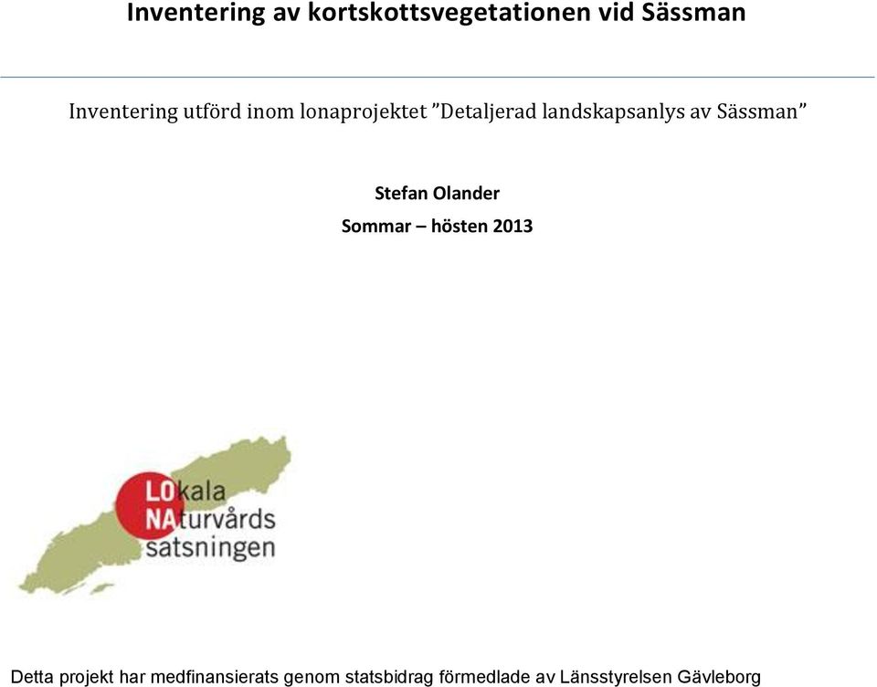Sässman Stefan Olander Sommar hösten 2013 Detta projekt har