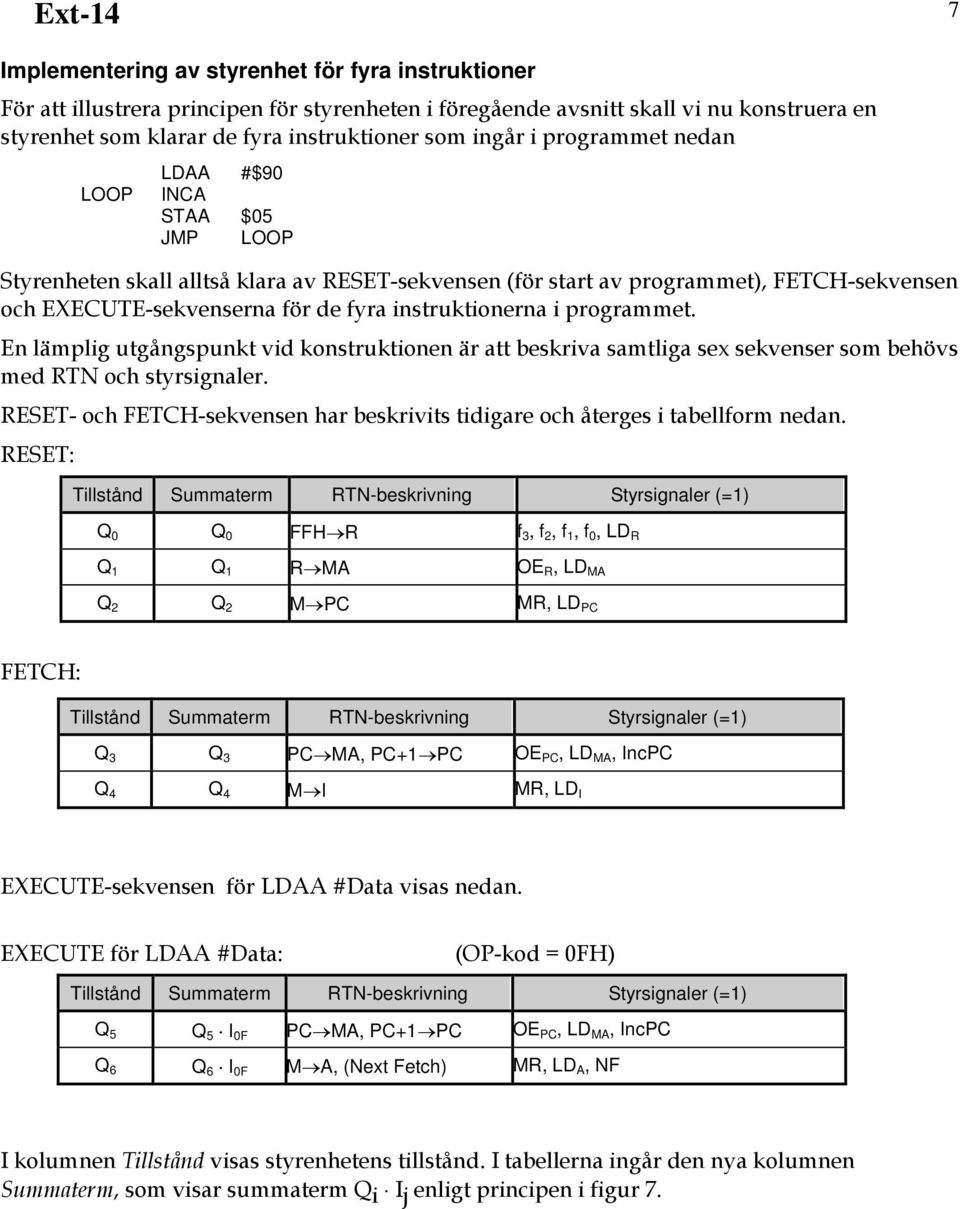 instruktionerna i programmet. En lämplig utgångspunkt vid konstruktionen är att beskriva samtliga sex sekvenser som behövs med RTN och styrsignaler.