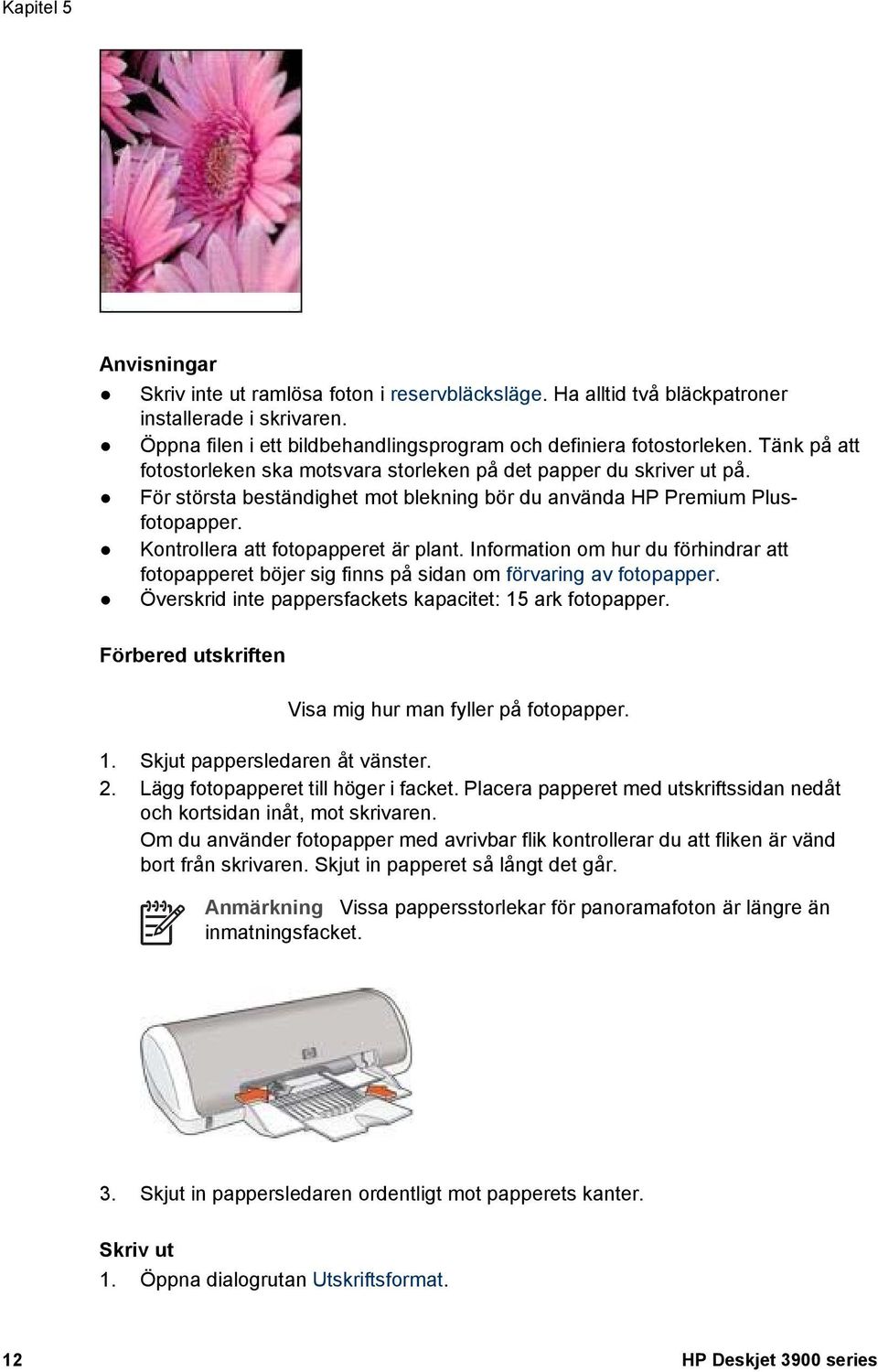 Information om hur du förhindrar att fotopapperet böjer sig finns på sidan om förvaring av fotopapper. Överskrid inte pappersfackets kapacitet: 15 ark fotopapper.