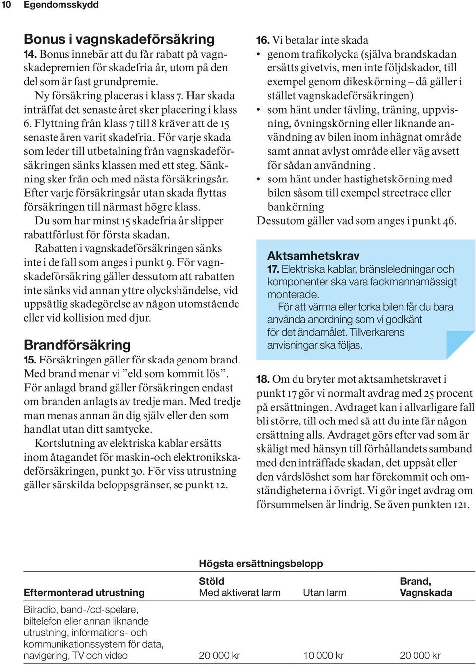 För varje skada som leder till utbetalning från vagnskadeförsäkringen sänks klassen med ett steg. Sänkning sker från och med nästa försäkringsår.
