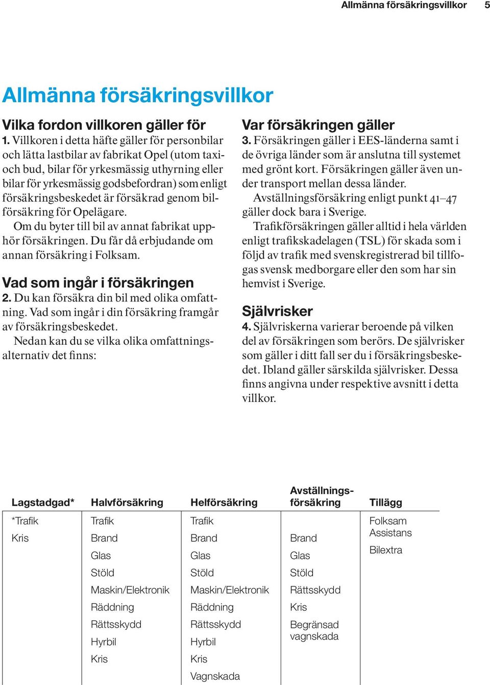 försäkringsbeskedet är försäkrad genom bilförsäkring för Opelägare. Om du byter till bil av annat fabrikat upphör försäkringen. Du får då erbjudande om annan försäkring i Folksam.