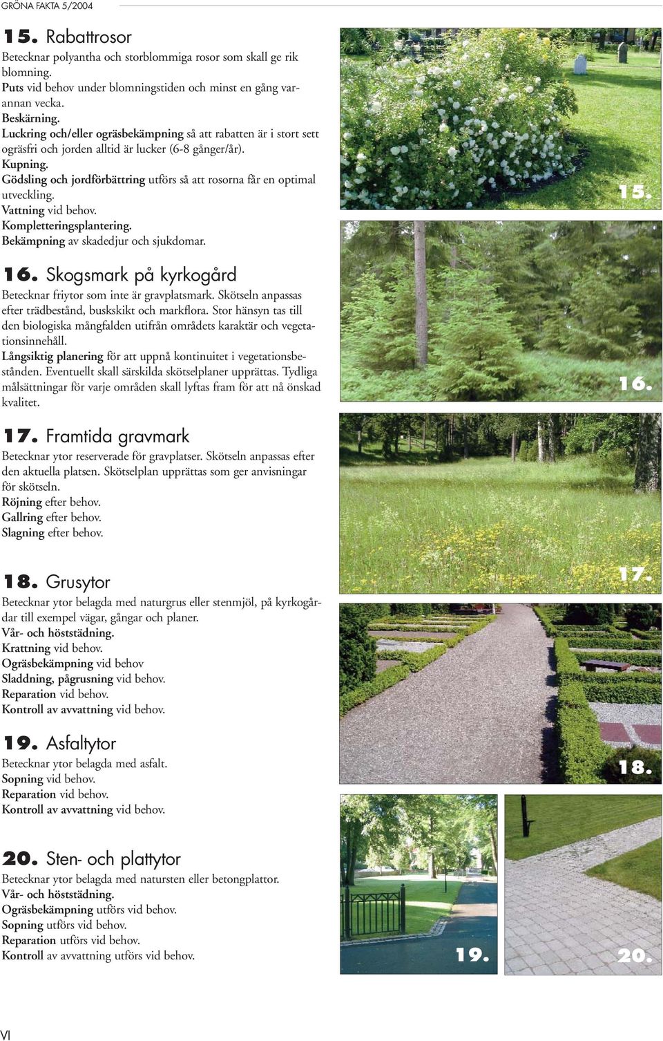 Gödsling och jordförbättring utförs så att rosorna får en optimal utveckling. Vattning vid behov. 16. Skogsmark på kyrkogård Betecknar friytor som inte är gravplatsmark.