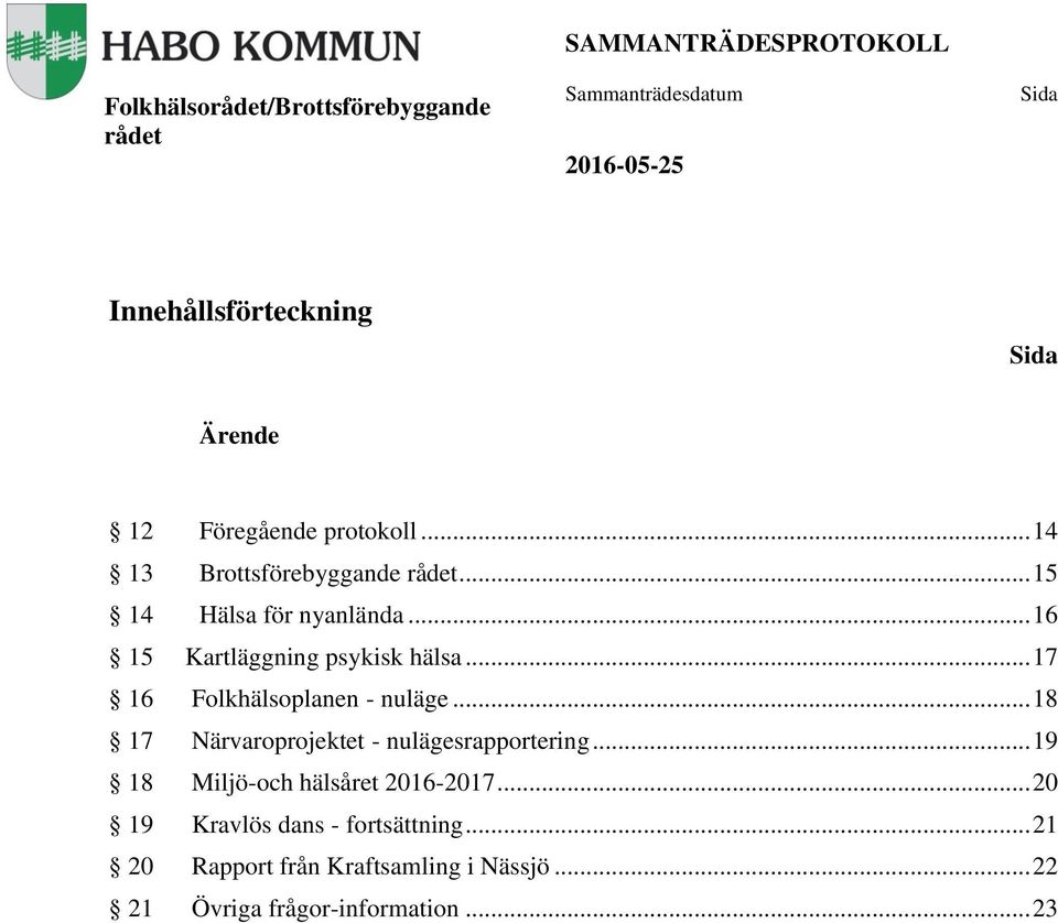 .. 17 16 Folkhälsoplanen - nuläge... 18 17 Närvaroprojektet - nulägesrapportering.