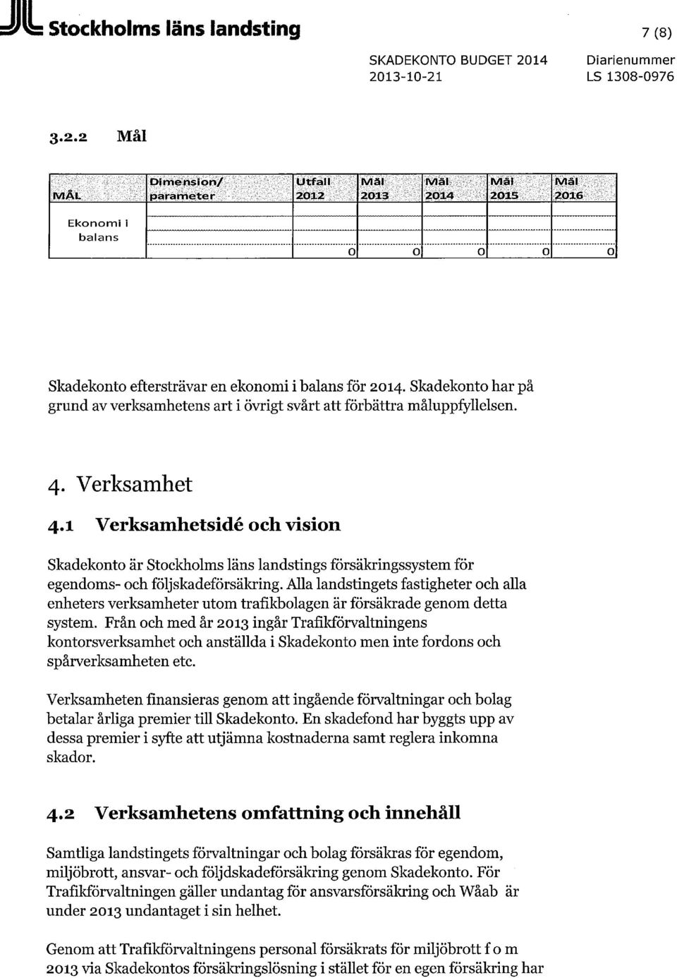 1 Verksamhetsidé och vision Skadekonto är Stockholms läns landstings försäkringssystem för egendoms- och följskadeförsäkring.