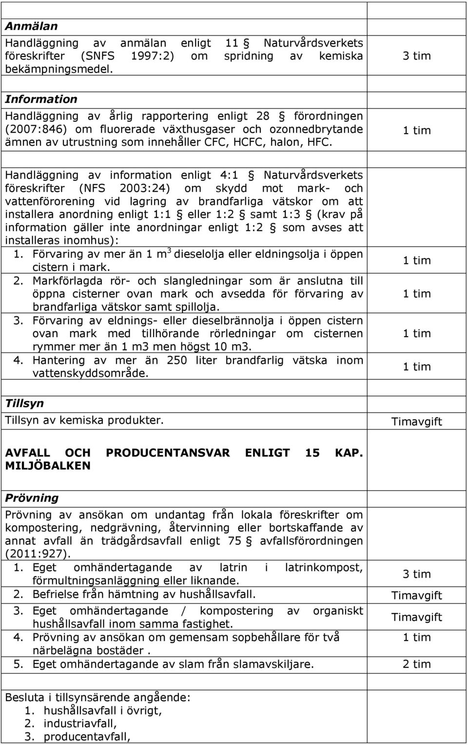 Handläggning av information enligt 4:1 Naturvårdsverkets föreskrifter (NFS 2003:24) om skydd mot mark- och vattenförorening vid lagring av brandfarliga vätskor om att installera anordning enligt 1:1