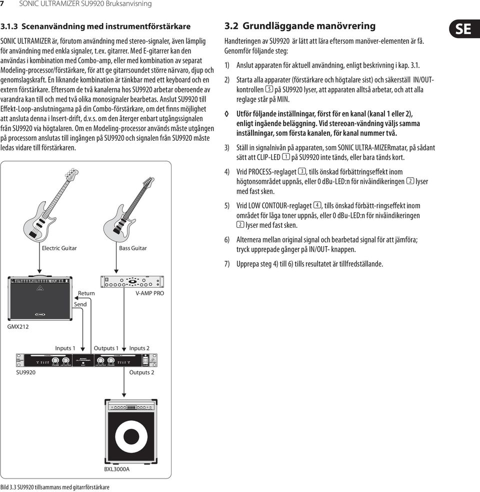 Med E-gitarrer kan den användas i kombination med Combo-amp, eller med kombination av separat Modeling-processor/förstärkare, för att ge gitarrsoundet större närvaro, djup och genomslagskraft.