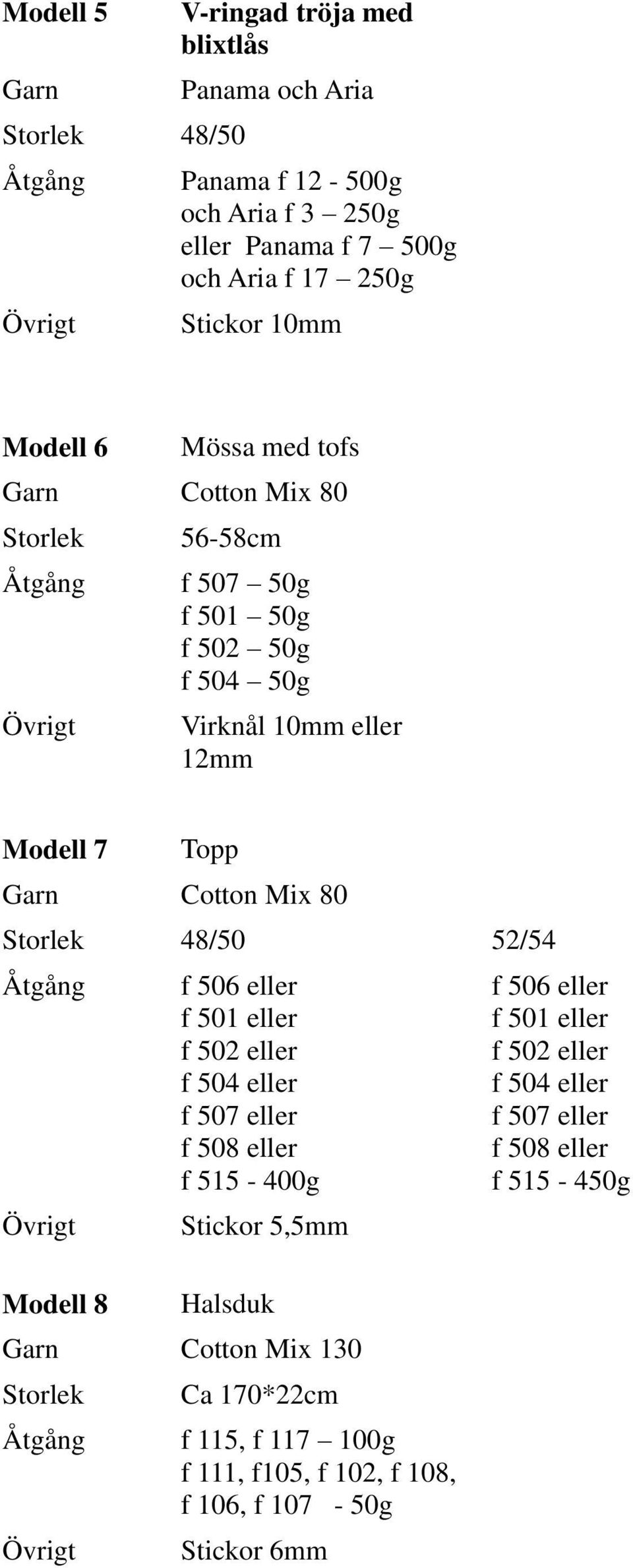 Modell 8 f 506 eller f 501 eller f 502 eller f 504 eller f 507 eller f 508 eller f 515-400g Stickor 5,5mm Halsduk Cotton Mix 130 Ca 170*22cm f