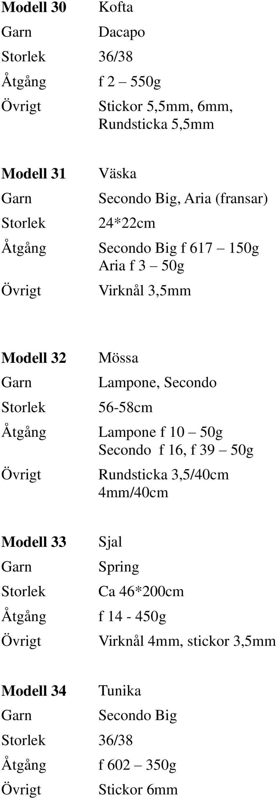 Secondo Lampone f 10 50g Secondo f 16, f 39 50g Rundsticka 3,5/40cm 4mm/40cm Modell 33 Sjal Spring