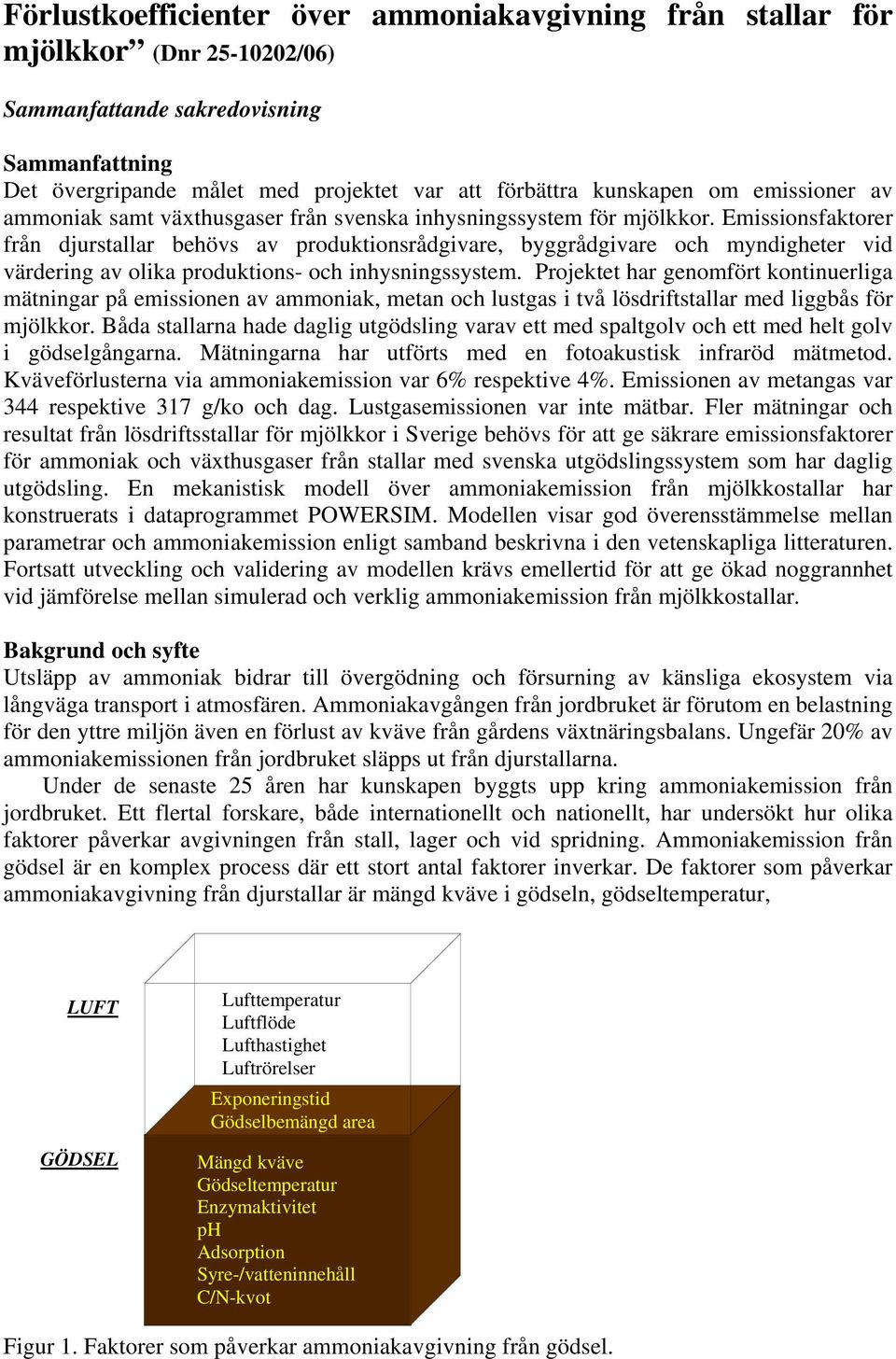 Emissionsfaktorer från djurstallar behövs av produktionsrådgivare, byggrådgivare och myndigheter vid värdering av olika produktions- och inhysningssystem.