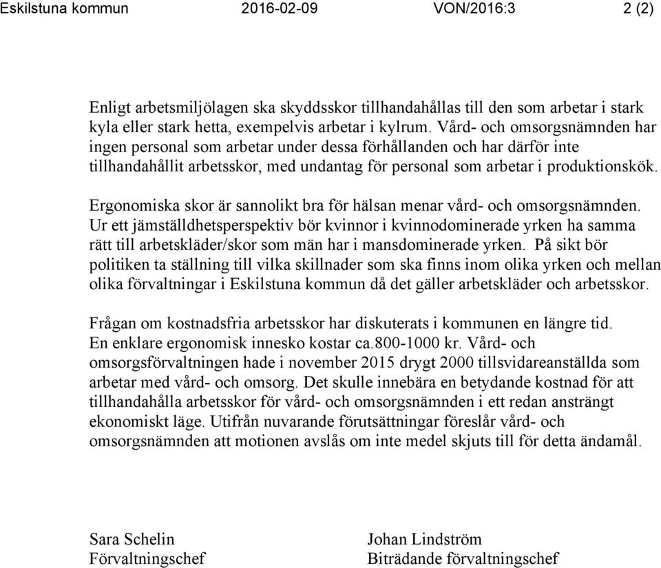 Svar på motion om att erbjuda arbetsskor till personalen inom vård- och  omsorg - PDF Gratis nedladdning