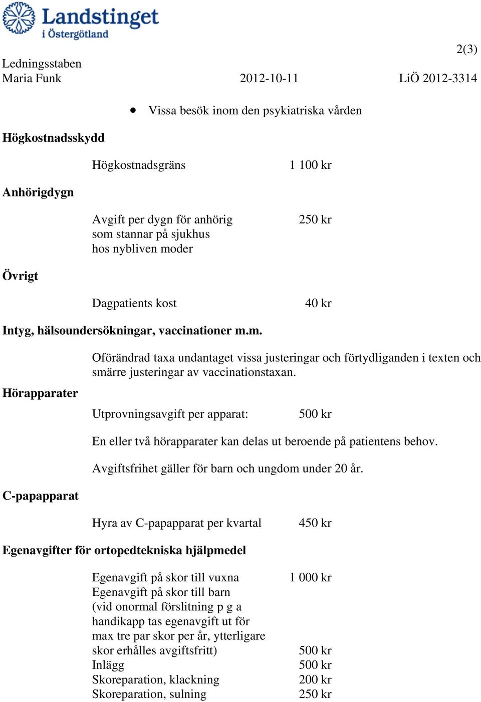 Utprovningsavgift per apparat: 500 kr En eller två hörapparater kan delas ut beroende på patientens behov. Avgiftsfrihet gäller för barn och ungdom under 20 år.