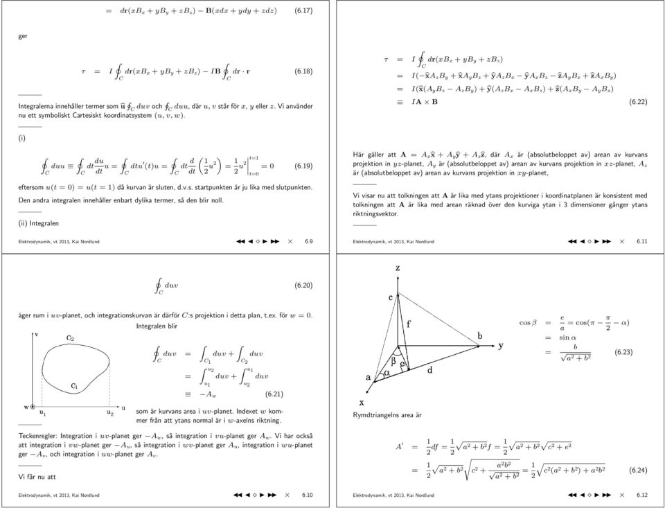 τ = I dr(xb x + yb y + zb z ) = I( x z B y + x y B z + ŷ z B x ŷ x B z ẑ y B x + ẑ x B y ) = I( x( y B z z B y ) + ŷ( z B x x B z ) + ẑ( x B y y B x ) I B (6.