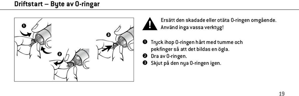 Tryck ihop O-ringen hårt med tumme och pekfinger så att
