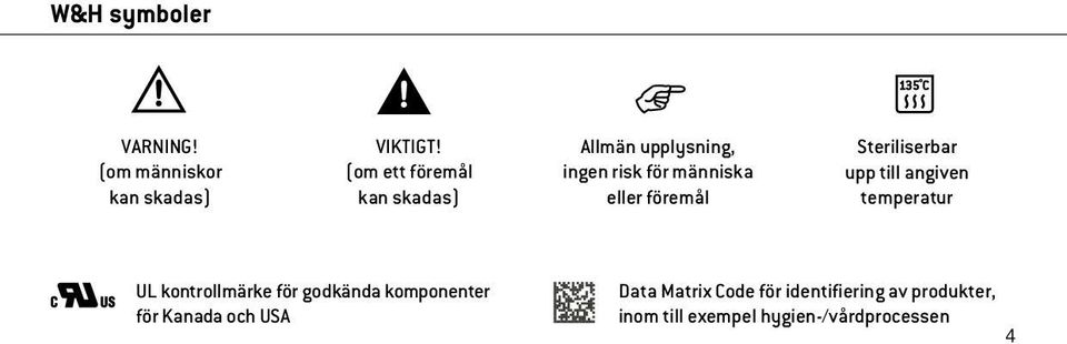 föremål Steriliserbar upp till angiven temperatur UL kontrollmärke för godkända