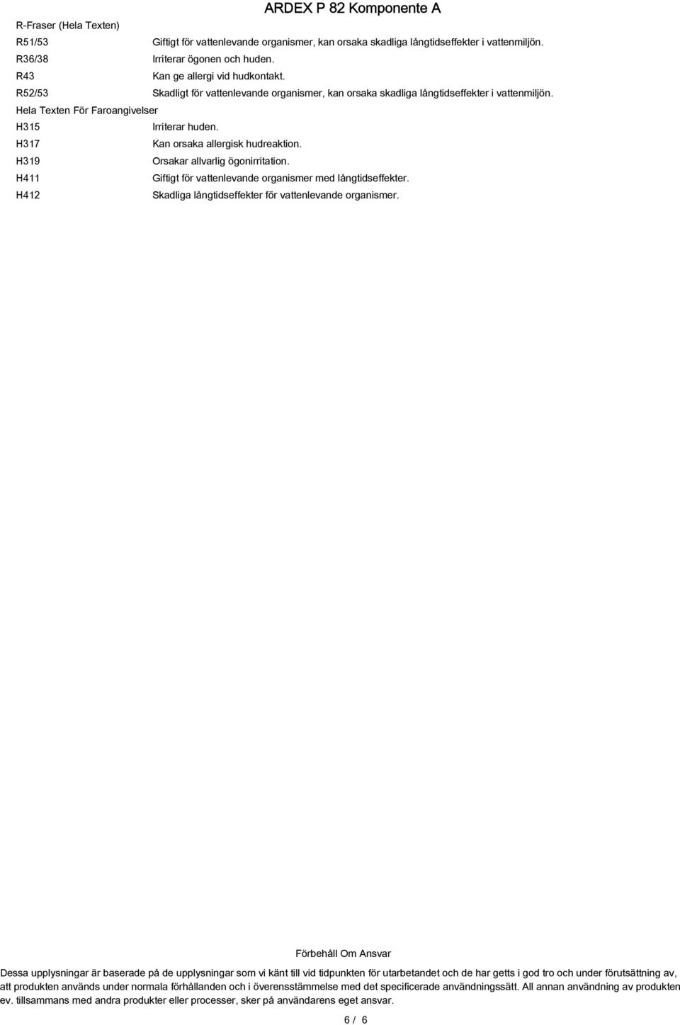 H317 Kan orsaka allergisk hudreaktion. H319 Orsakar allvarlig ögonirritation. H411 Giftigt för vattenlevande organismer med långtidseffekter.
