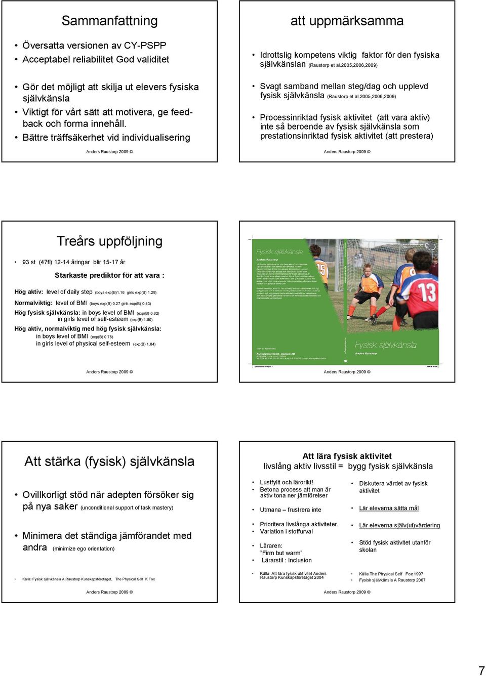 2005,2006,2009) Svagt samband mellan steg/dag och upplevd fysisk självkänsla (Raustorp et al.