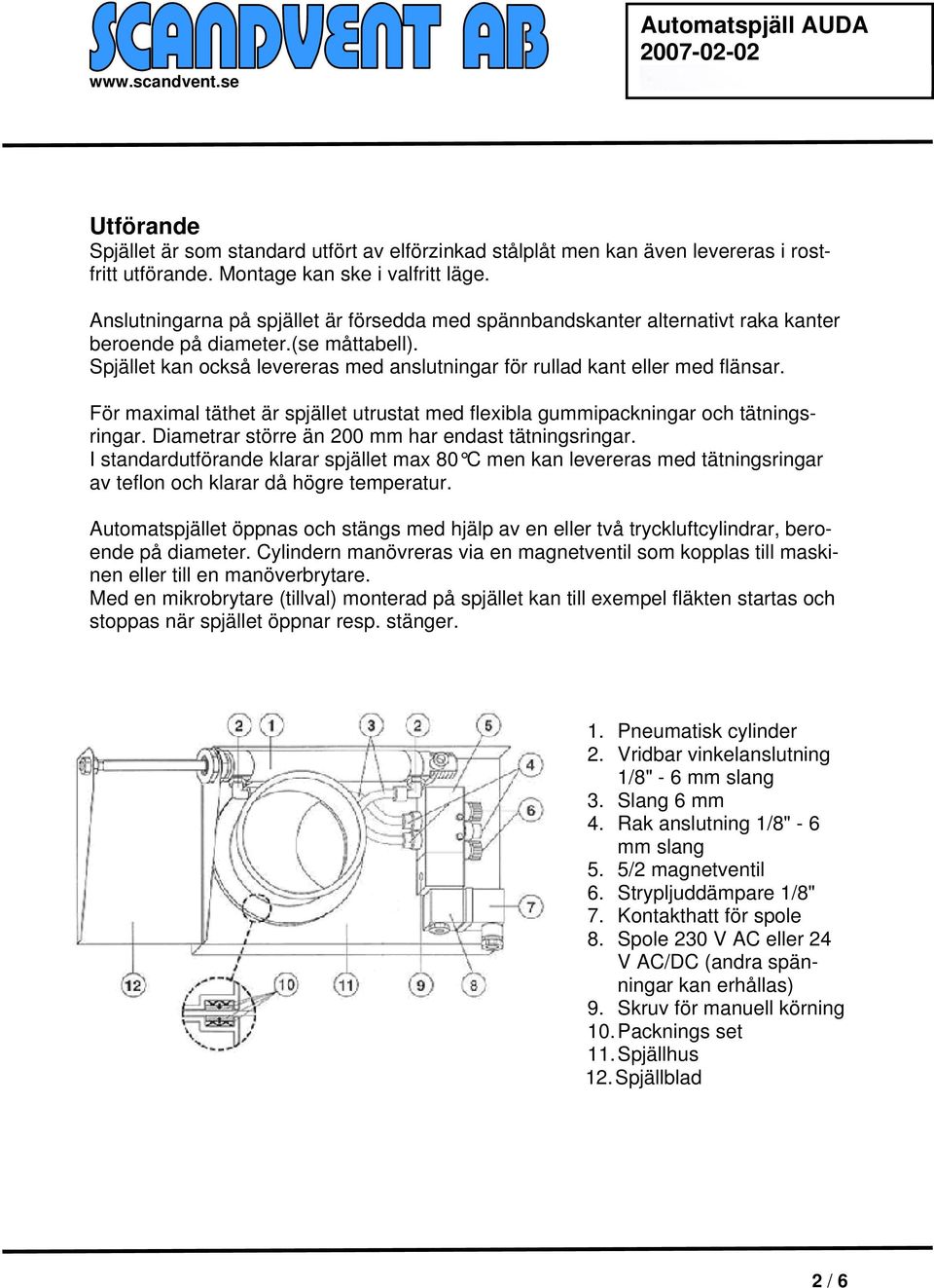 Spjället kan också levereras med anslutningar för rullad kant eller med flänsar. För maximal täthet är spjället utrustat med flexibla gummipackningar och tätningsringar.