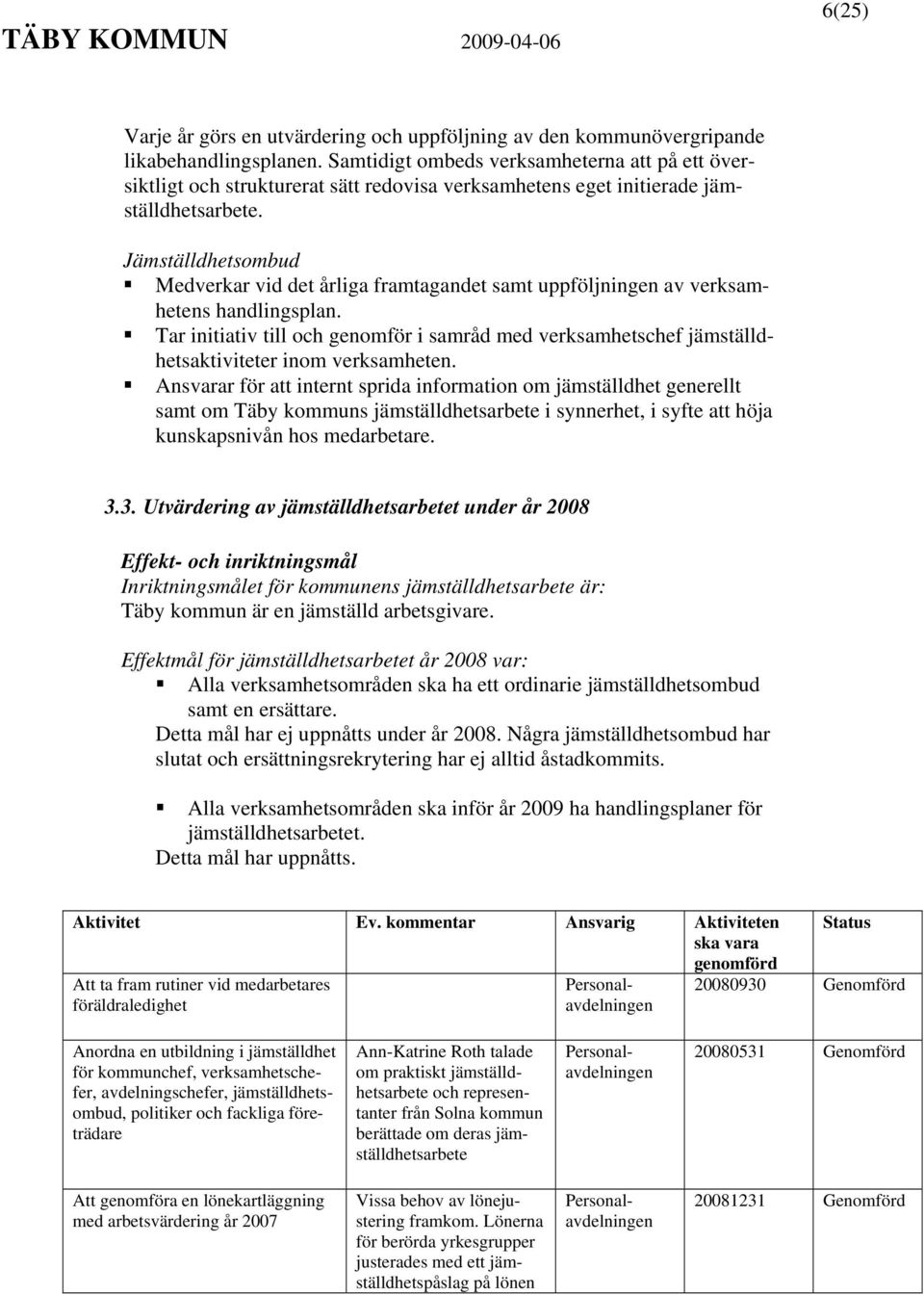 Jämställdhetsombud Medverkar vid det årliga framtagandet samt uppföljningen av verksamhetens handlingsplan.