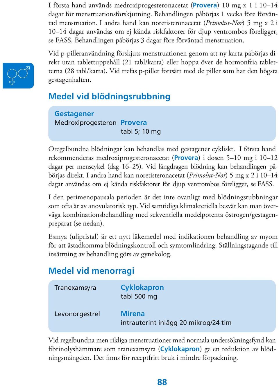 Behandlingen påbörjas 3 dagar före förväntad menstruation.