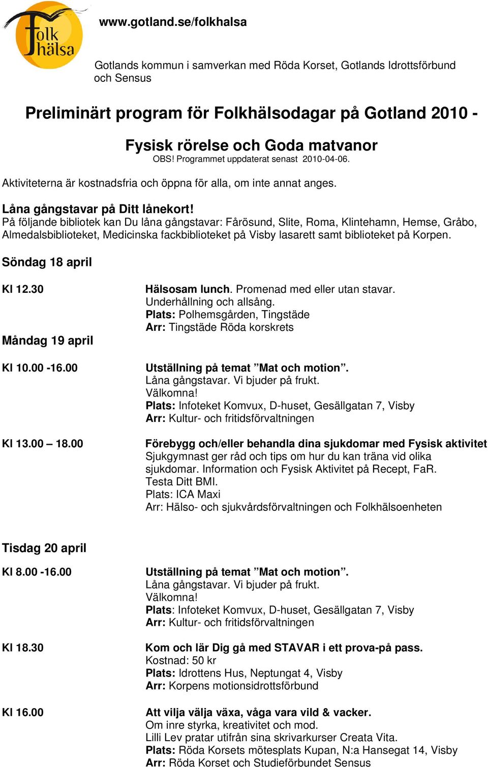 Preliminärt program för Folkhälsodagar på Gotland - PDF Free Download