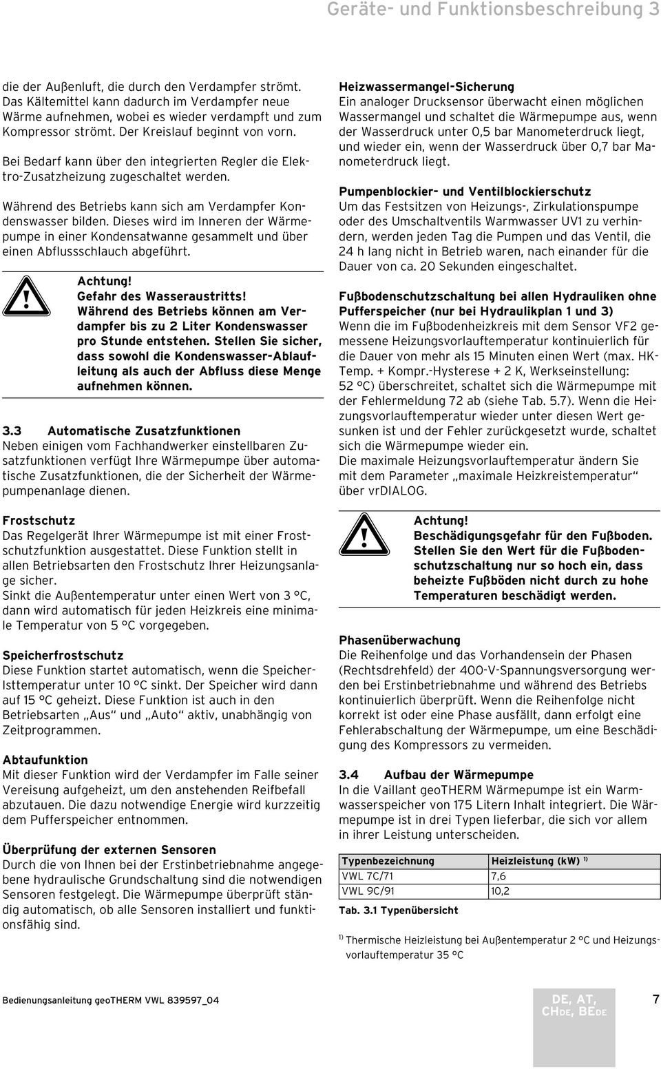 Bei Bedarf kann über den integrierten Regler die Elektro-Zusatzheizung zugeschaltet werden. Während des Betriebs kann sich am Verdampfer Kondenswasser bilden.