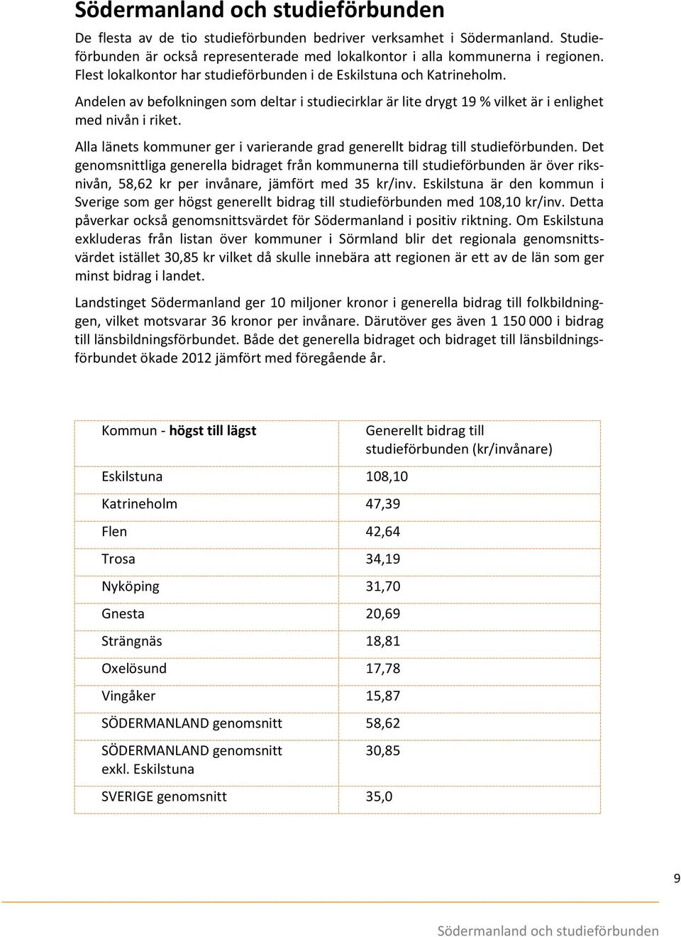 Alla länets kommuner ger i varierande grad generellt bidrag till studieförbunden.