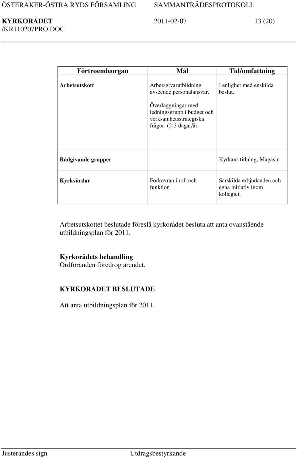 Rådgivande grupper Kyrkans tidning, Magasin Kyrkvärdar Förkovran i roll och funktion Särskilda erbjudanden och egna initiativ inom kollegiet.